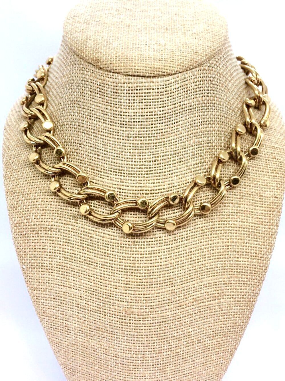 VINTAGE BERGERE Necklace Gold Tone Chunky Chain Link Statement Collar Signed